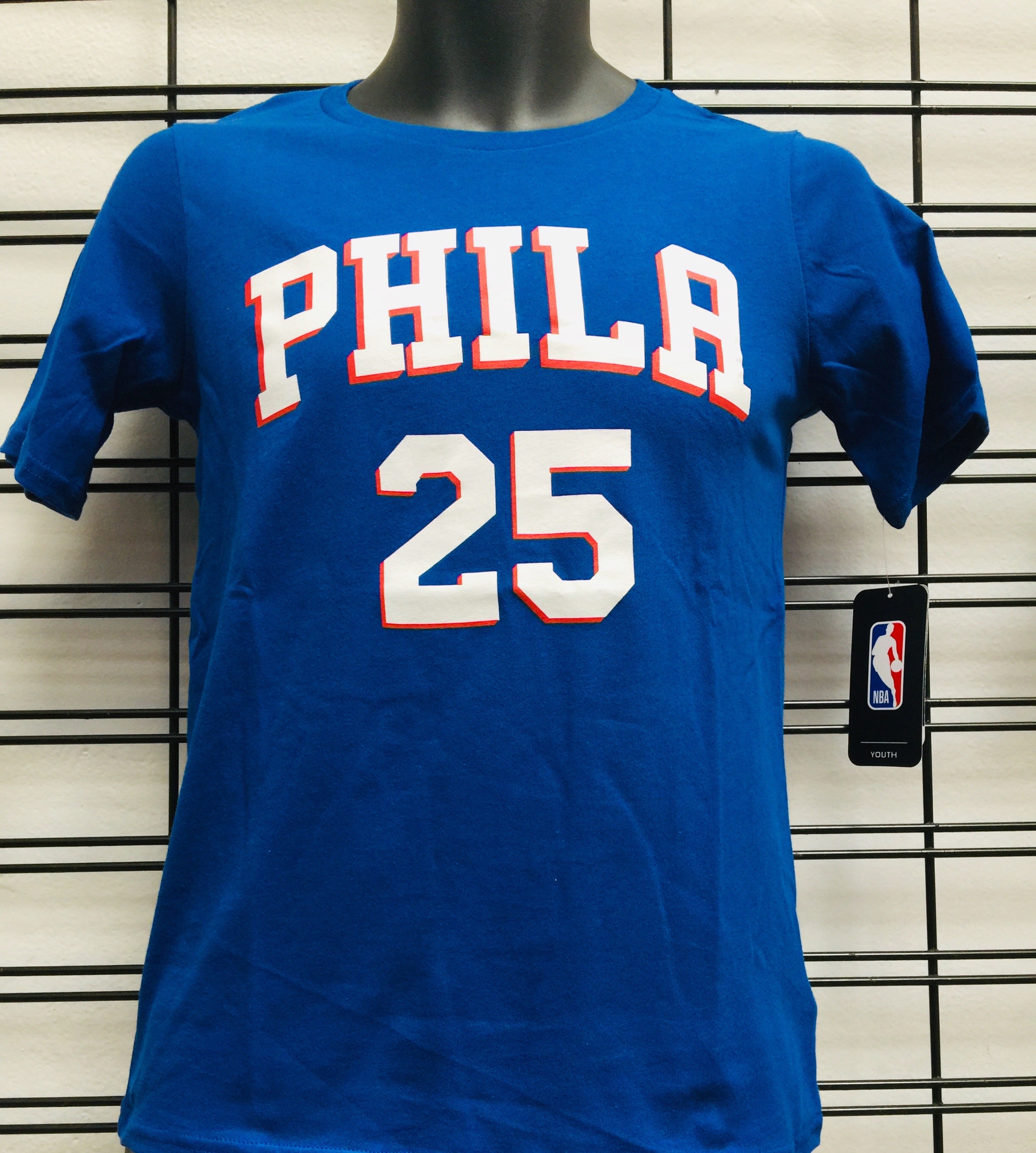 76ERS Ben Simmons 25 Flat Replica Name & Number SS Tee Royal NBA Youth