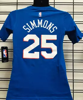 76ERS Ben Simmons 25 Flat Replica Name & Number SS Tee Royal NBA Youth