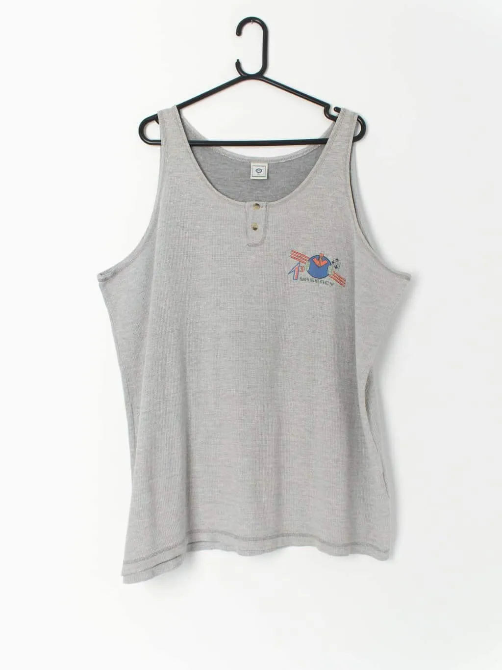 90s grey sports vest with round neckline retro logo – 2XL