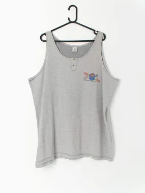 90s grey sports vest with round neckline retro logo – 2XL