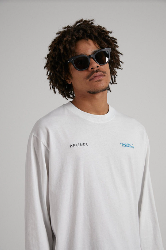 Afends Fight Retro Fit Long Sleeve Tee Blanc