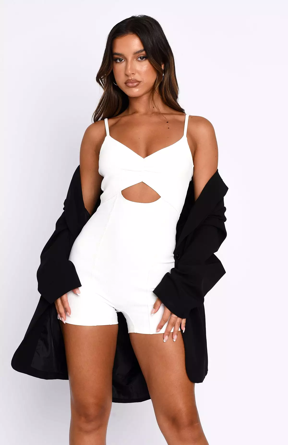 Always Around Ribbed Playsuit White