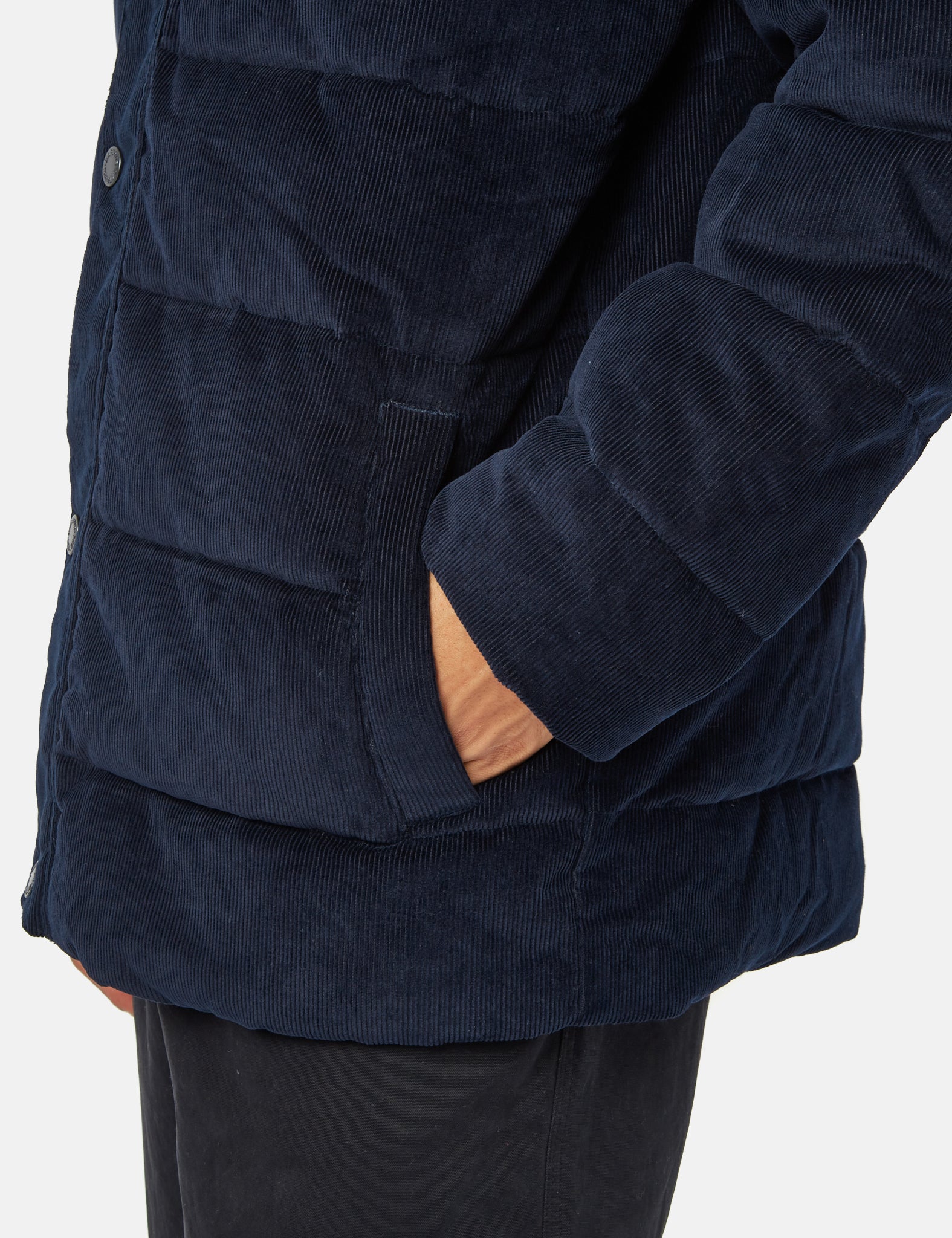 Barbour Crested Baffle Quilt Coat (Cord) - Navy Blue/Ivy Tartan