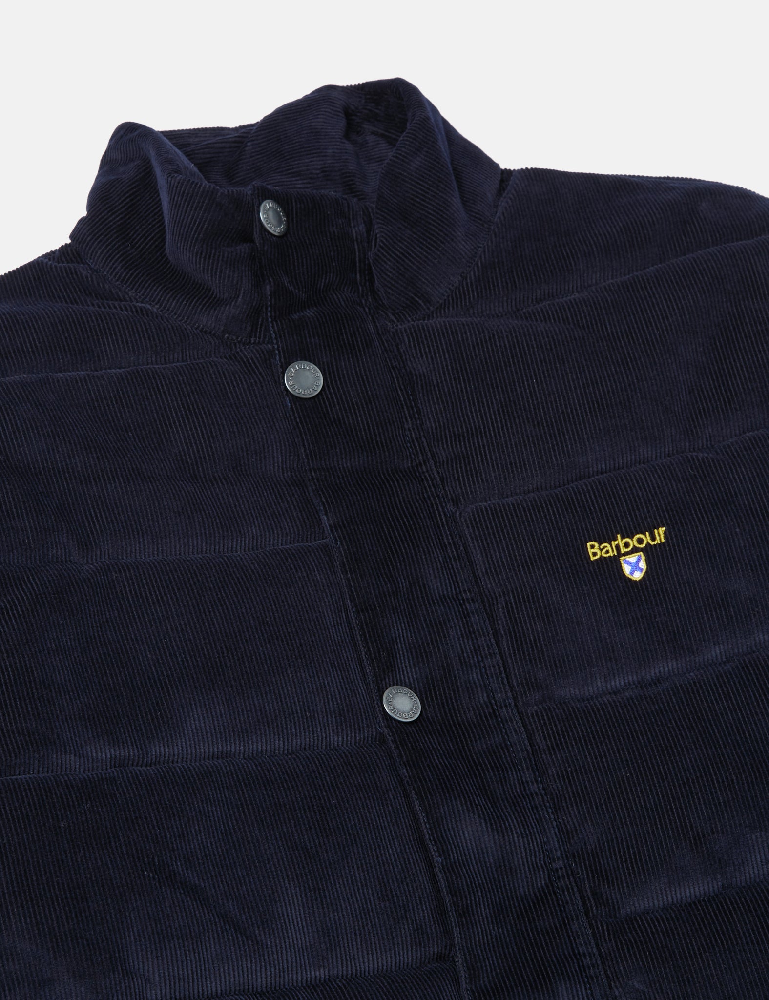 Barbour Crested Baffle Quilt Coat (Cord) - Navy Blue/Ivy Tartan