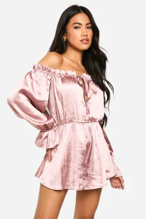 Bardot Ruched Satin Playsuit