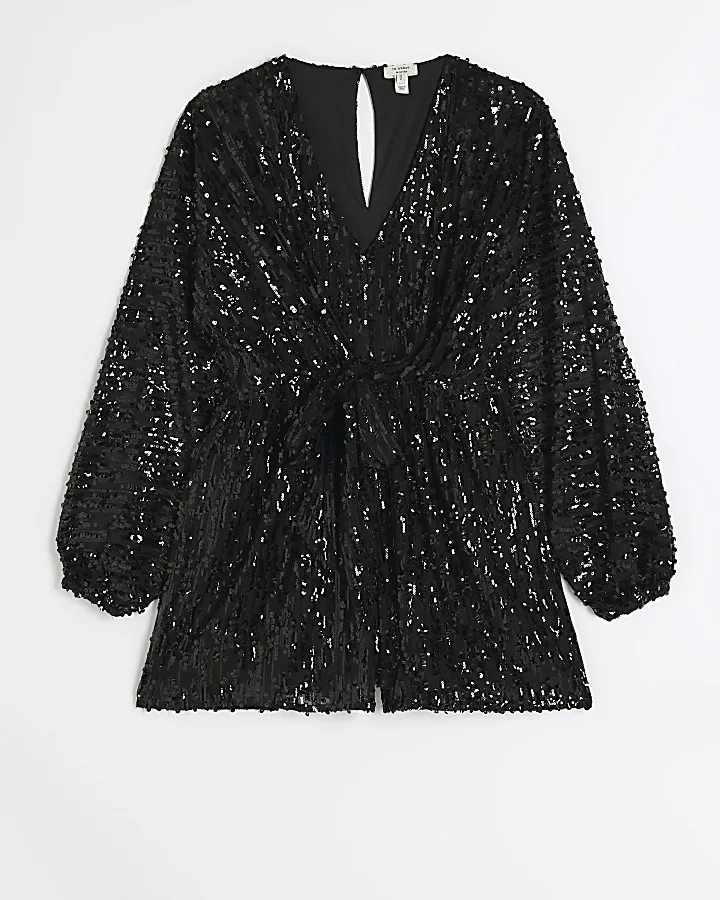 Black sequin long sleeve playsuit