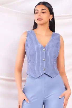 Blue Pinstripe Cropped Waistcoat