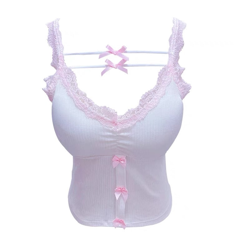 Bowknot double line pink/white camisole sling tops slip vest