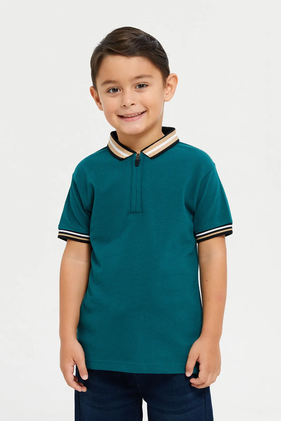 Boys Olive Jacquard Polo Shirt