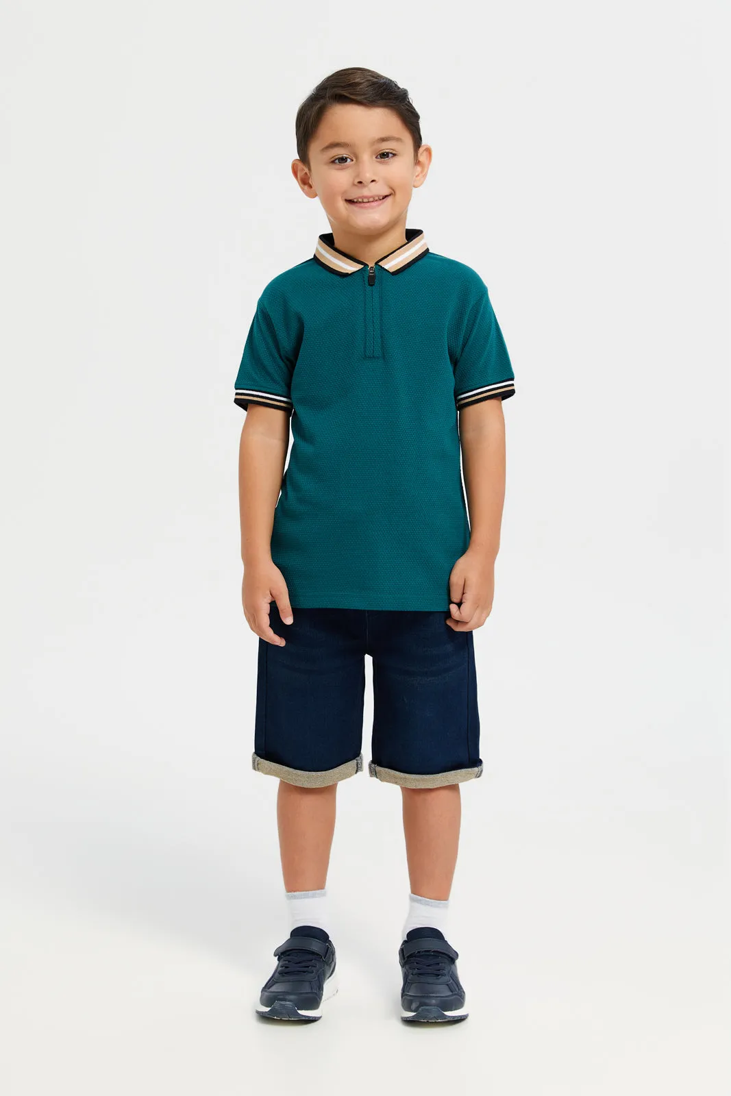 Boys Olive Jacquard Polo Shirt