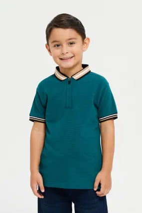 Boys Olive Jacquard Polo Shirt