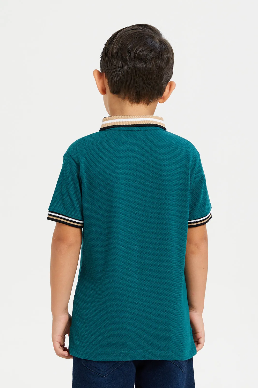 Boys Olive Jacquard Polo Shirt