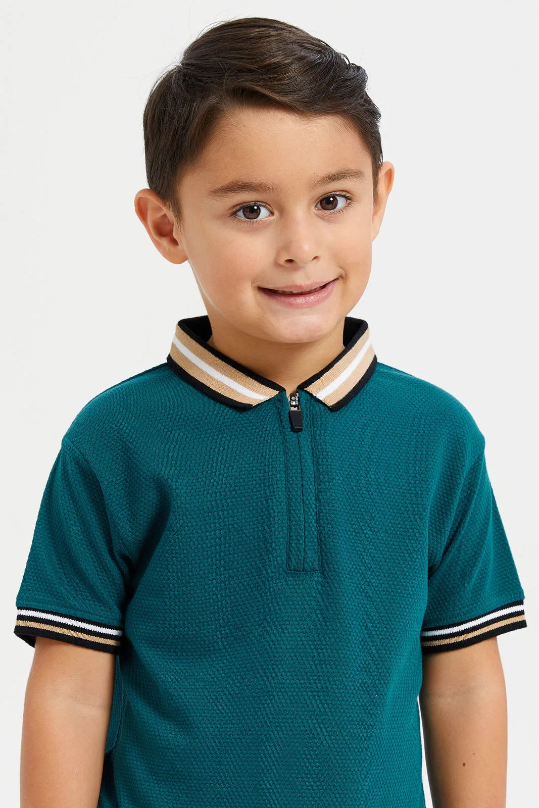 Boys Olive Jacquard Polo Shirt