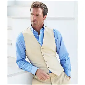 Brook Taverner Tailored Fit Natural Linen Blend Waistcoat<><>