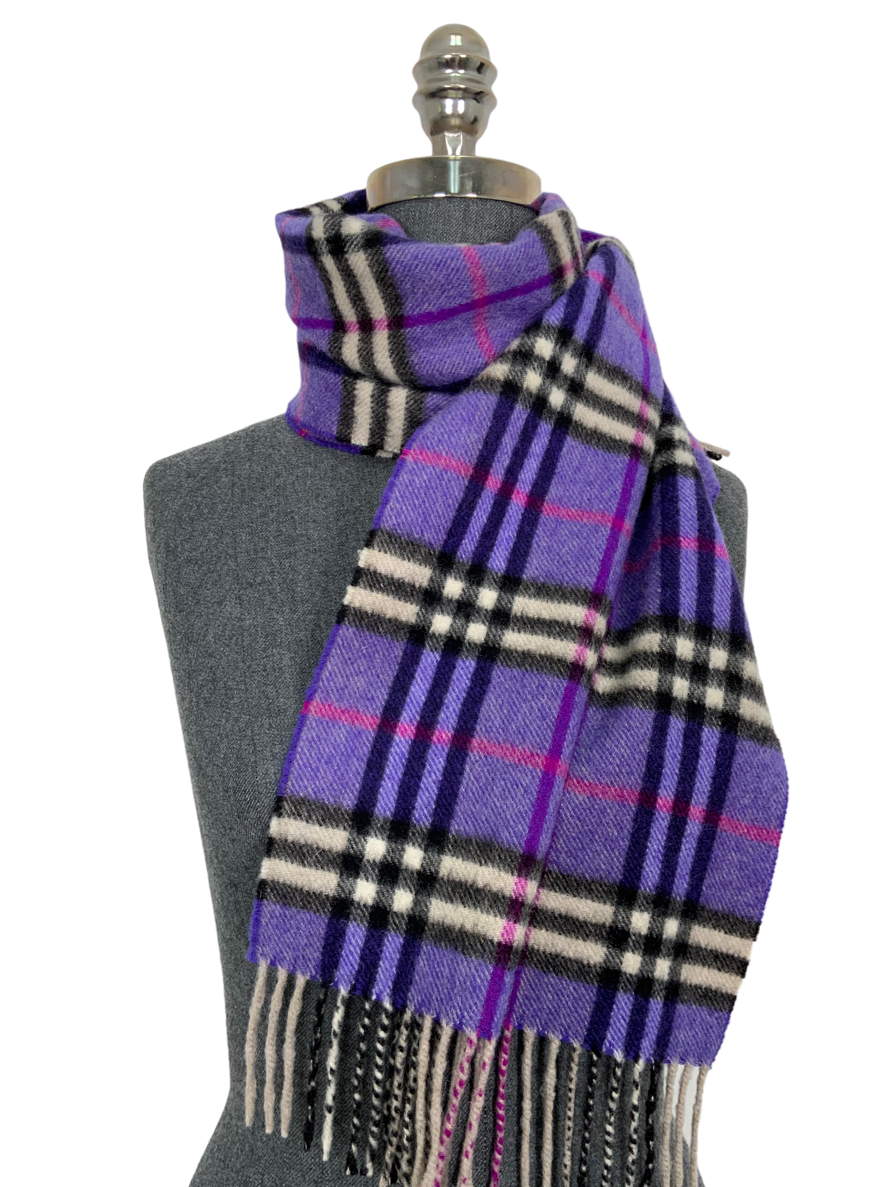 Burberry Checkered Plaid Cashmere Scarf with Fringe