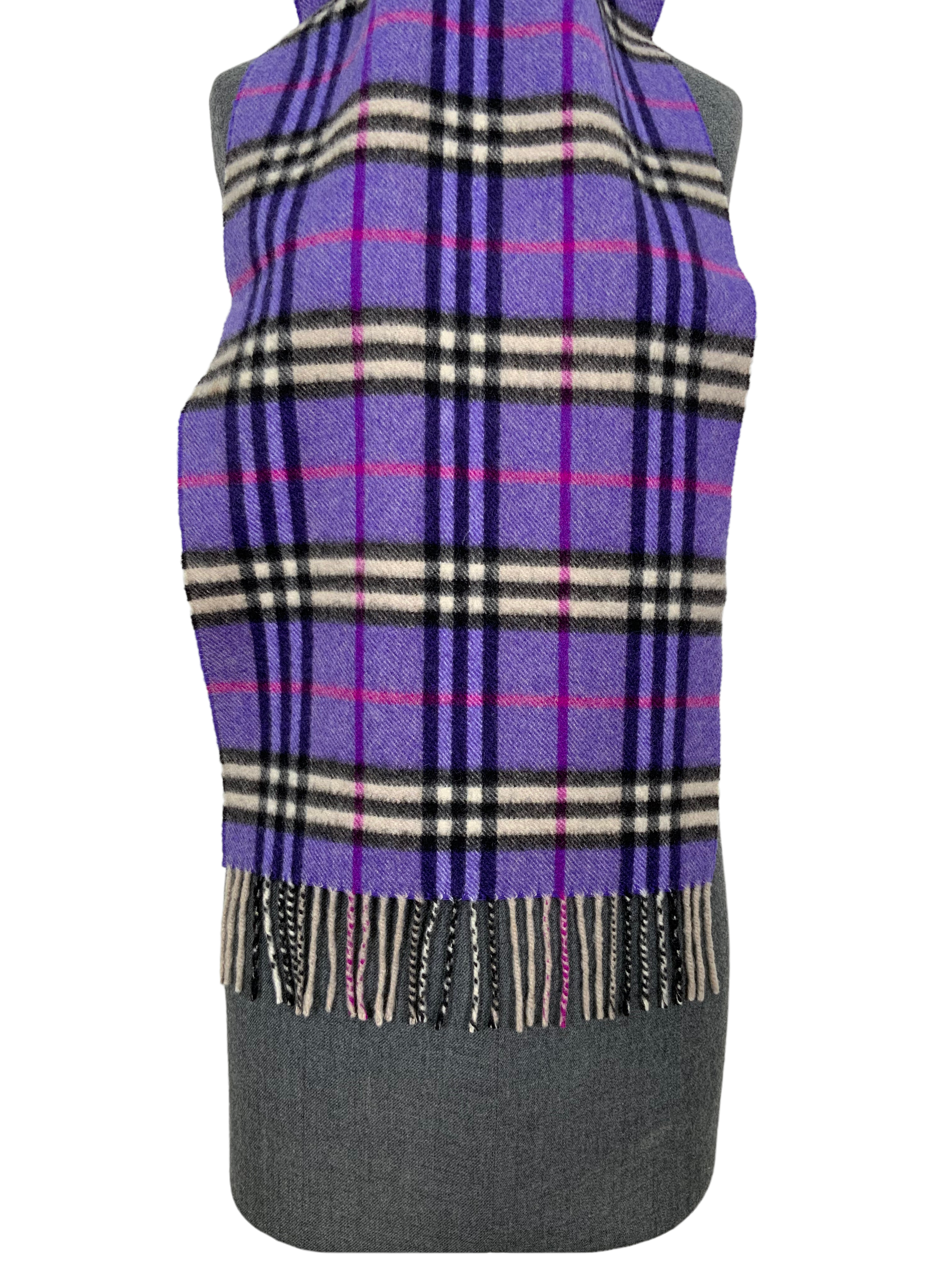 Burberry Checkered Plaid Cashmere Scarf with Fringe