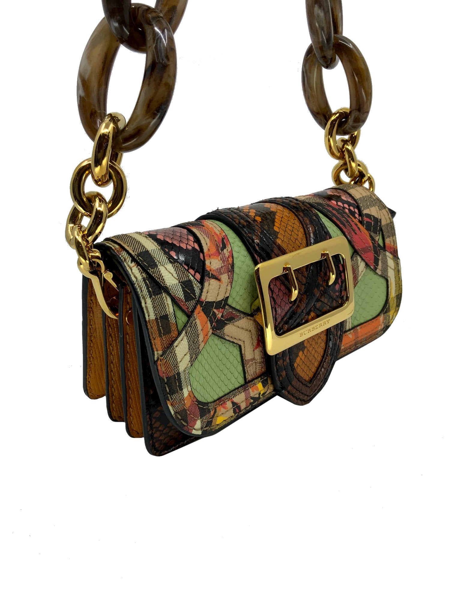 Burberry Patchwork Snakeskin Buckle Flap Bag