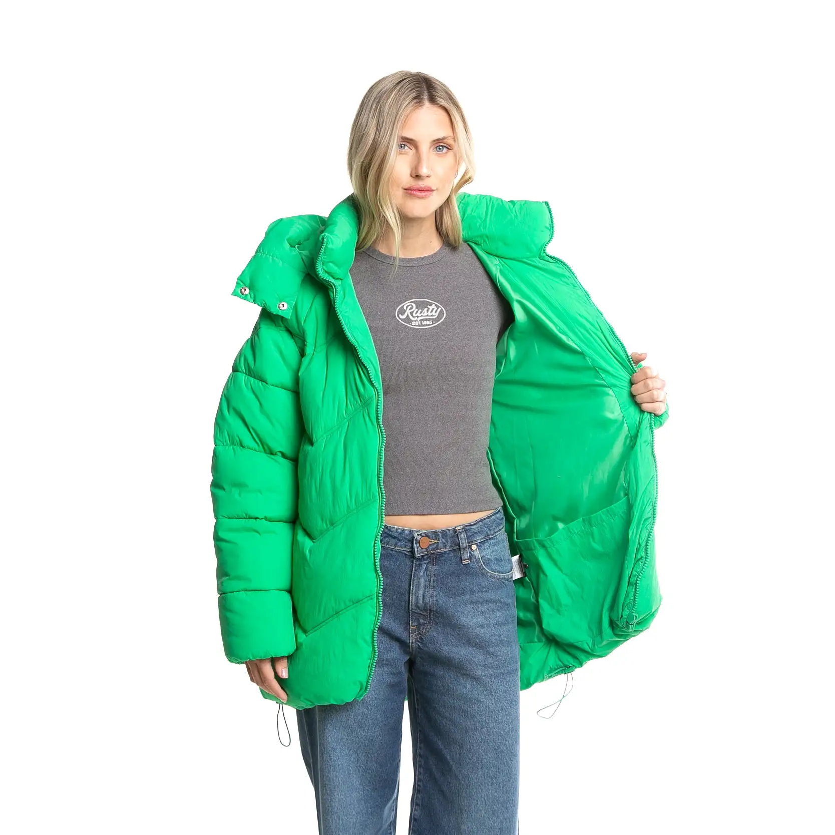 Campera Abrigo Rusty Higher Puffer Coat Ld* Verde Manzana