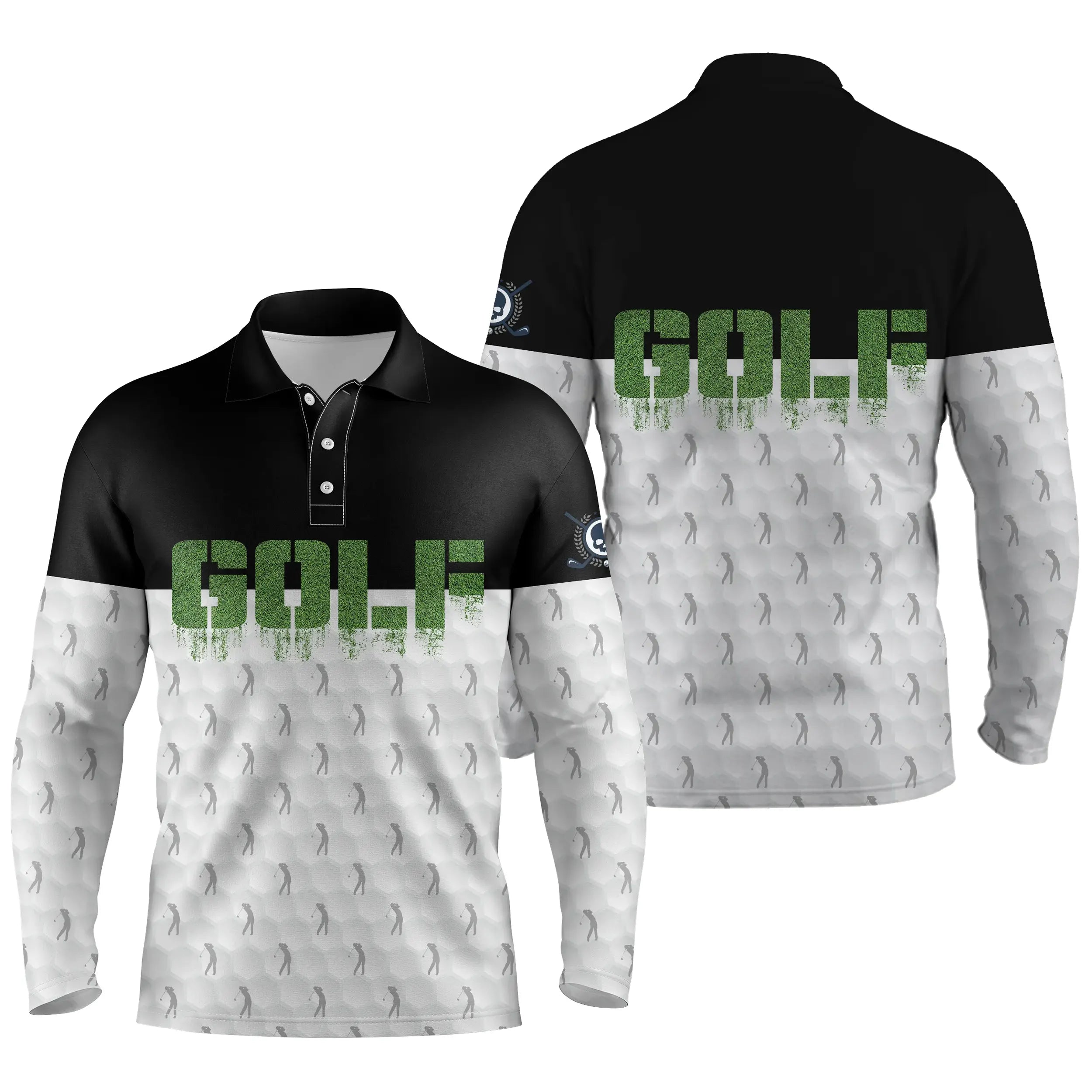 Chiptshirts Polo de Golf, Polo de Sport Manches Longues Homme Femme, Noir et Blanc, Motif Golfeur, Golfeuse, Golf - CT03062228