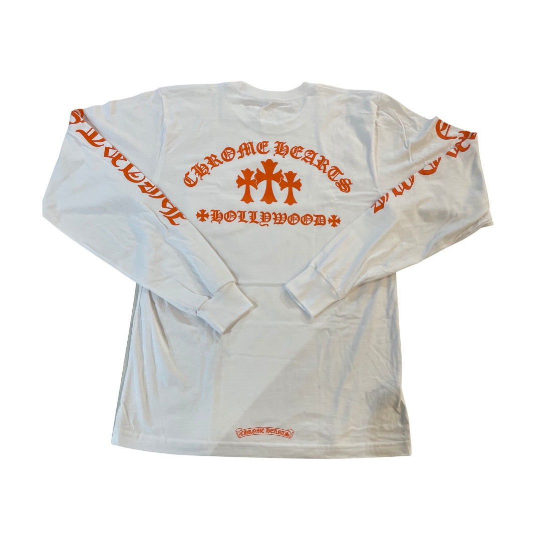 CHROME HEARTS ORANGE CEMETERY CROSS LONG SLEEVE WHITE