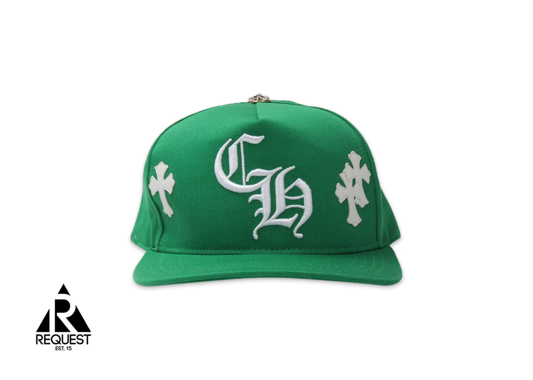 Chrome Hearts White Leather Crosses Snapback Green