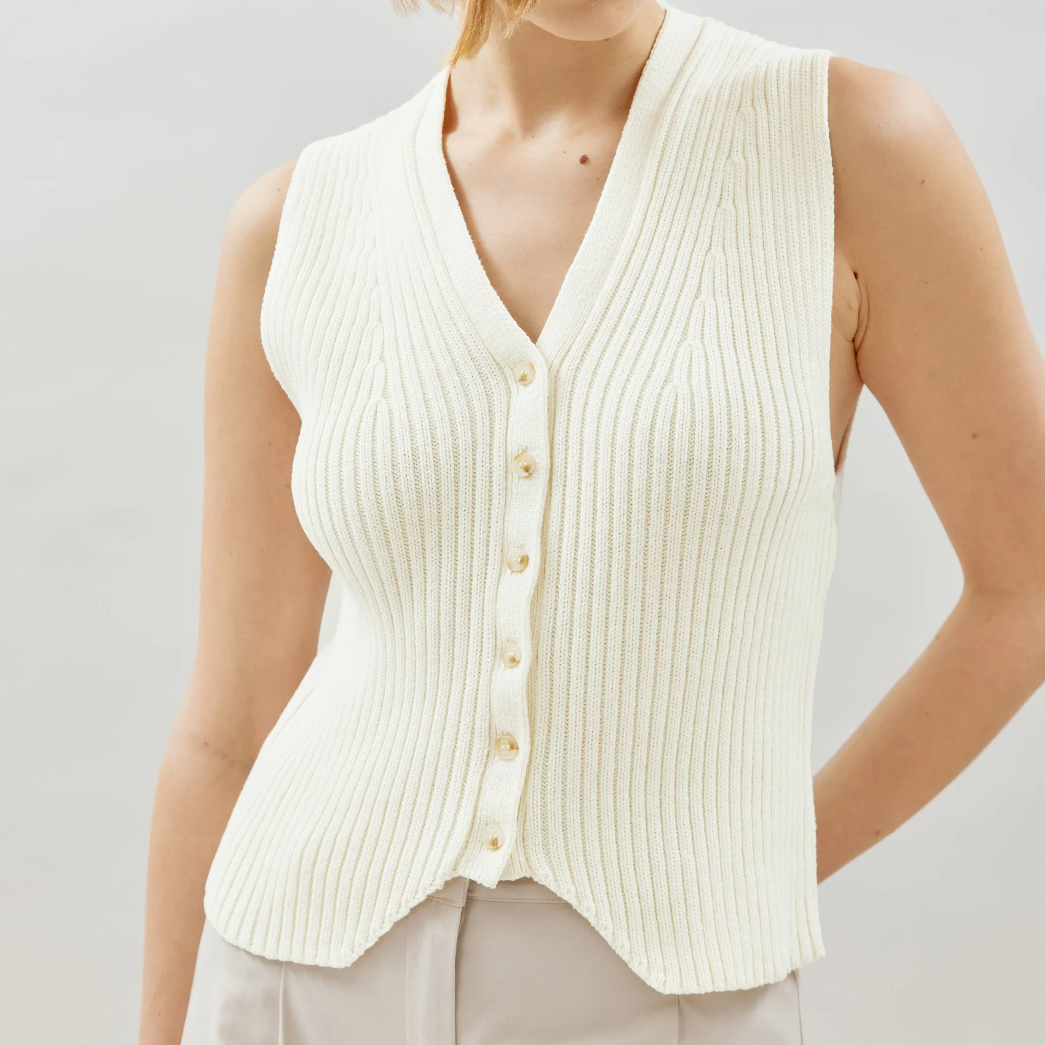 Cream Knitted Rib Waistcoat