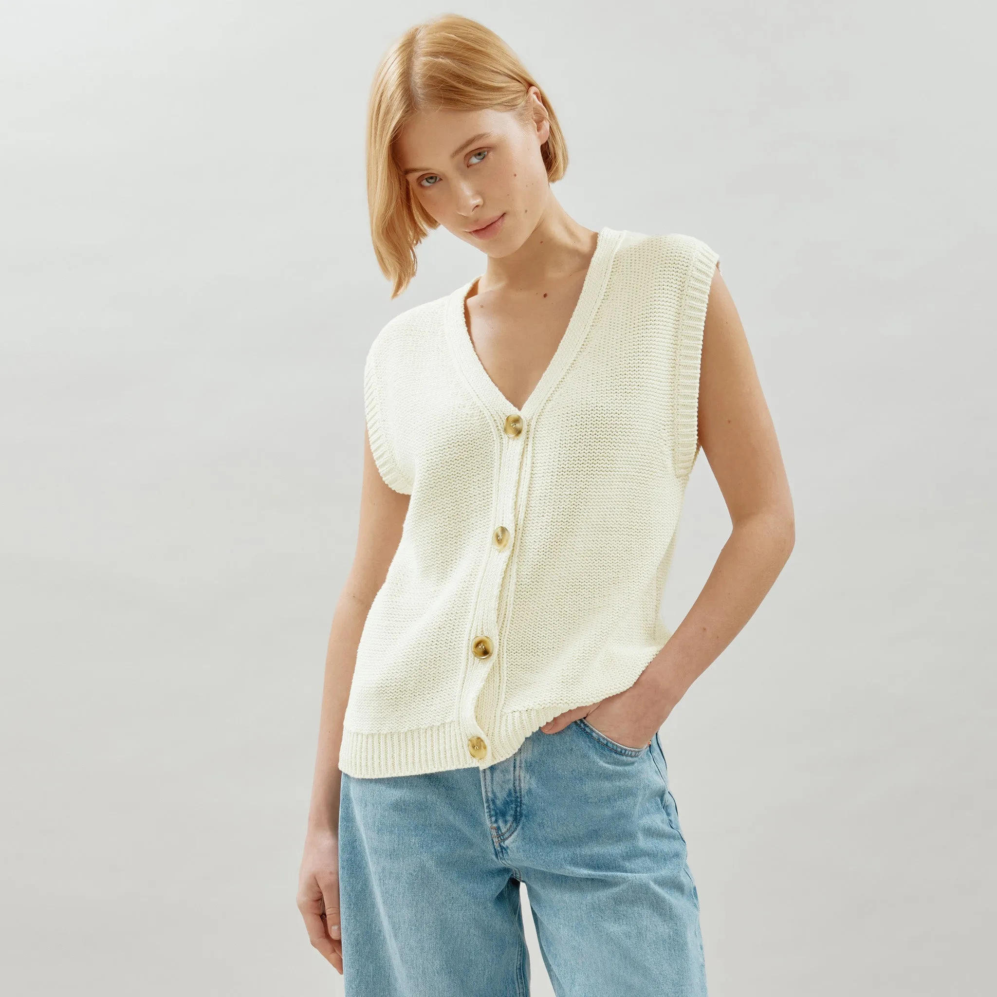 Cream Relaxed Knitted Waistcoat