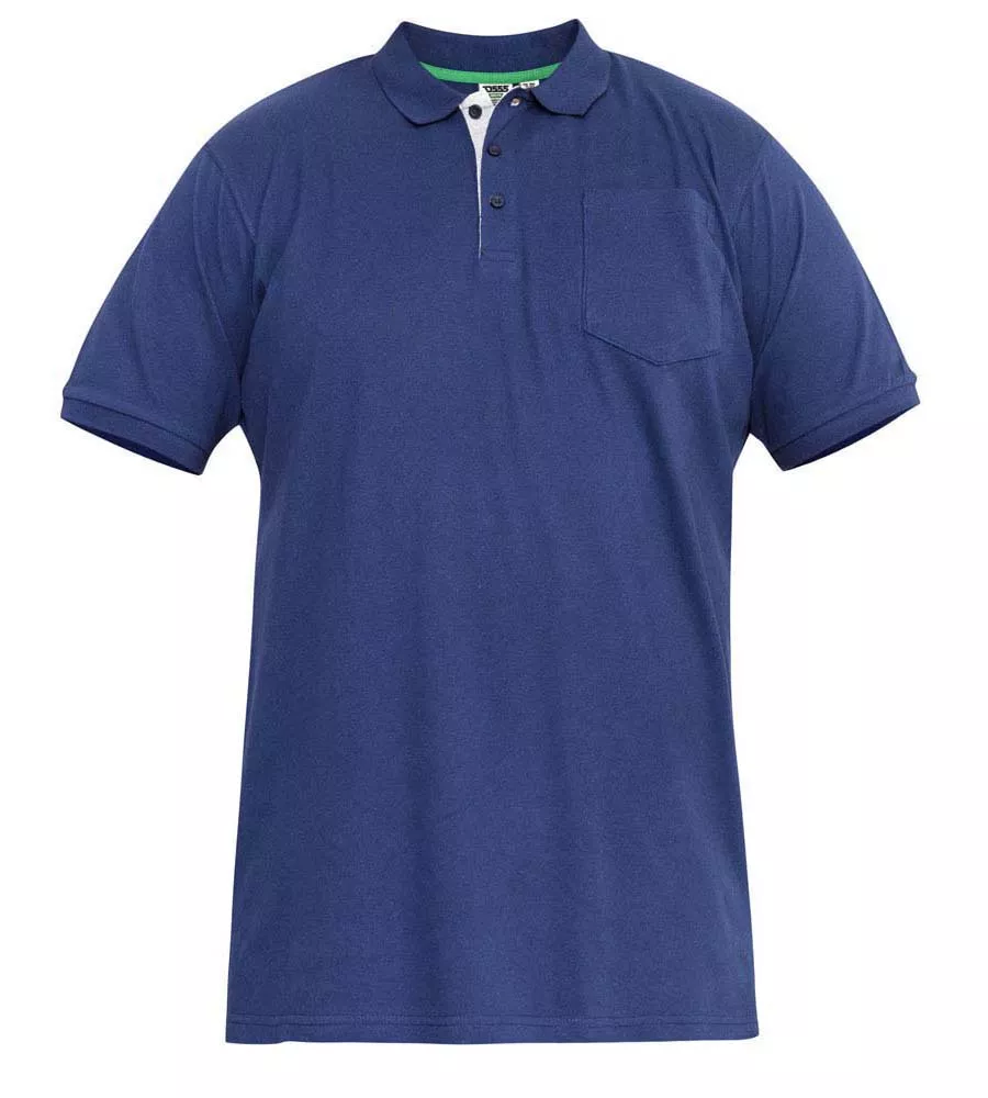 D555 Mens Fully Combed Navy Pique Polo Shirt With Pocket (GRANT NAVY)