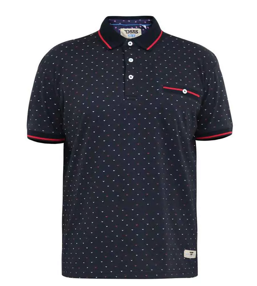 D555 Tall Mens Navy Polo Shirt With Jacquard Collar and Cuffs (ASHWELL)