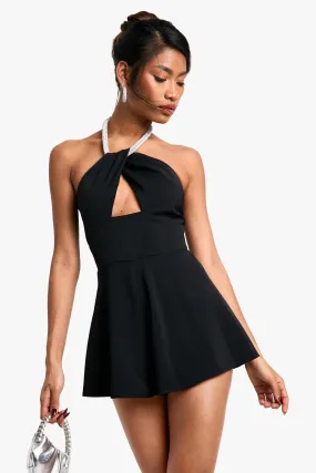 Diamante Twist Strap Flippy Playsuit