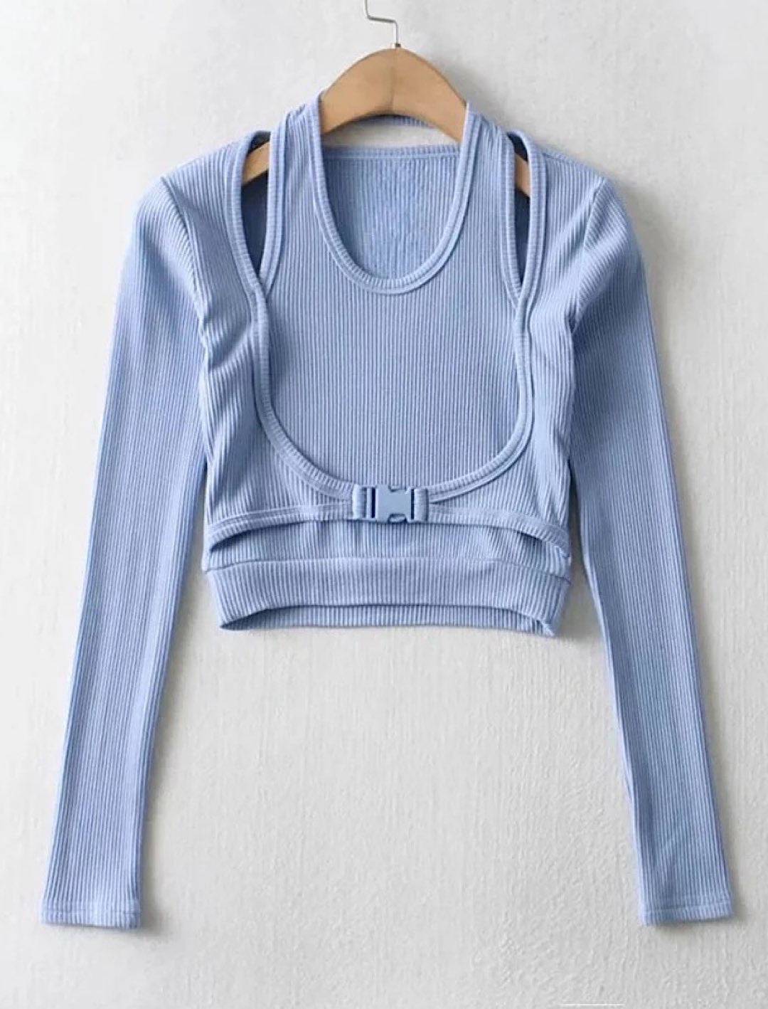 Double Layered Buckle Crop Top