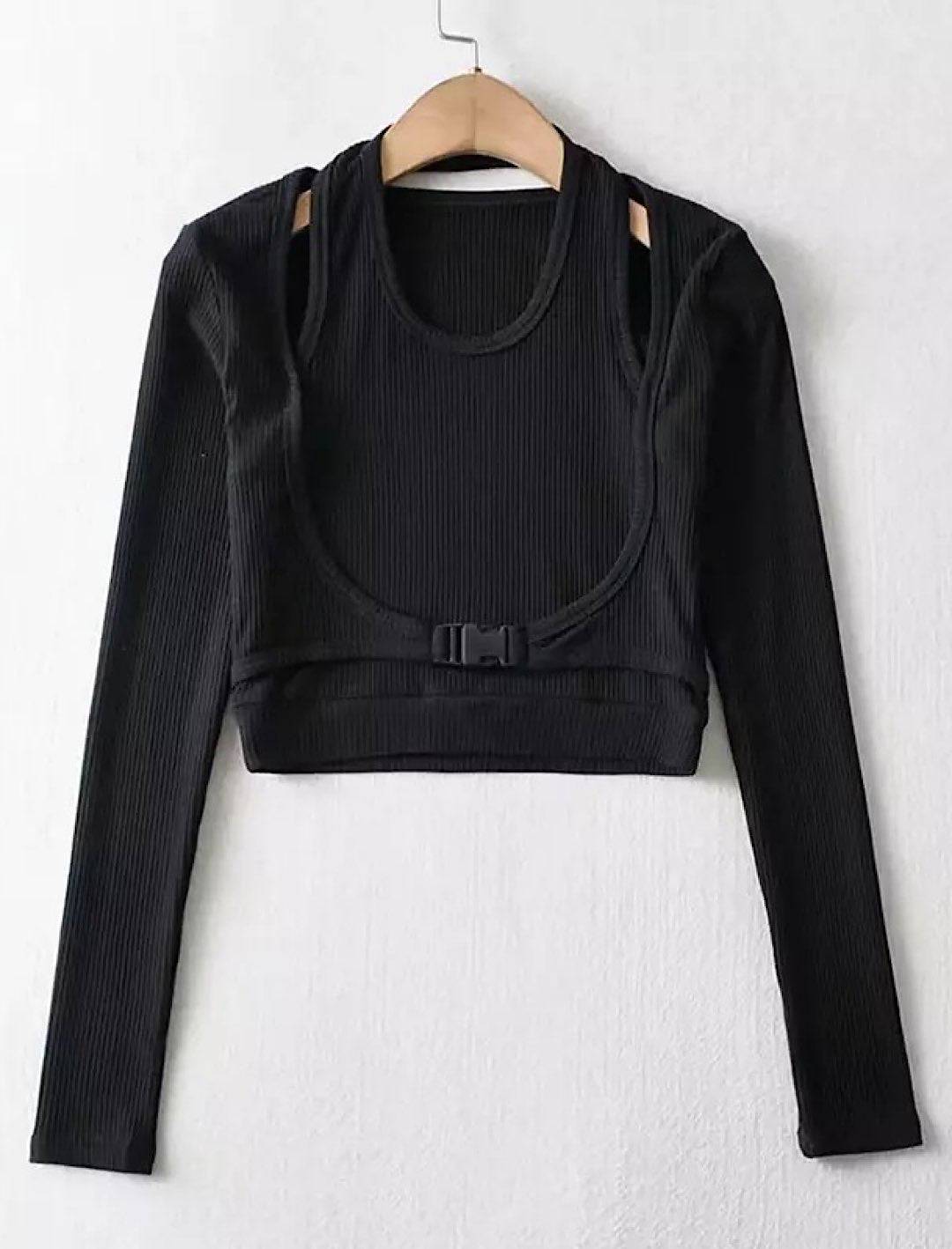 Double Layered Buckle Crop Top