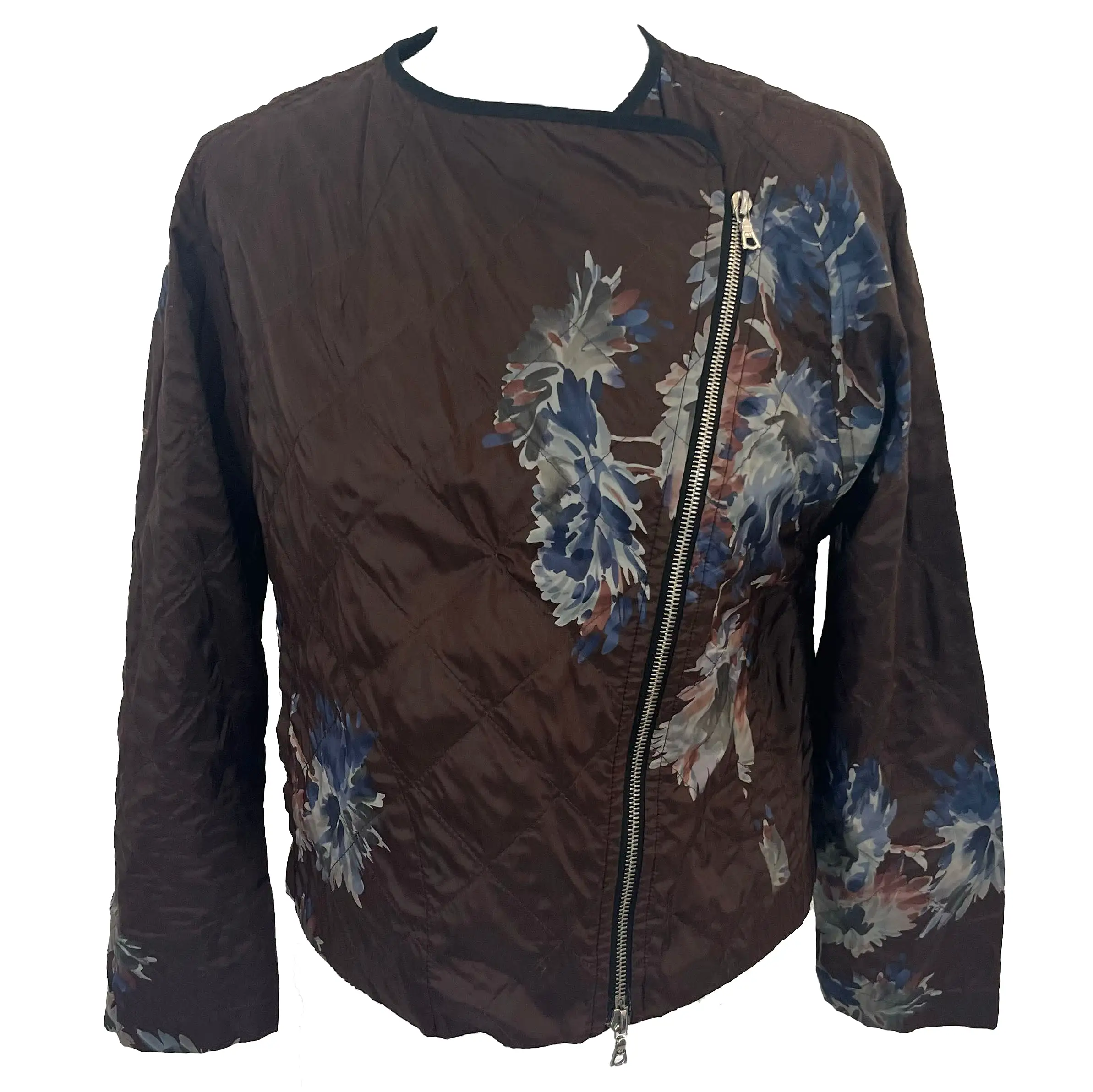 Dries Van Noten Brown Painted Print Quilted Cotton Mix Jacket M