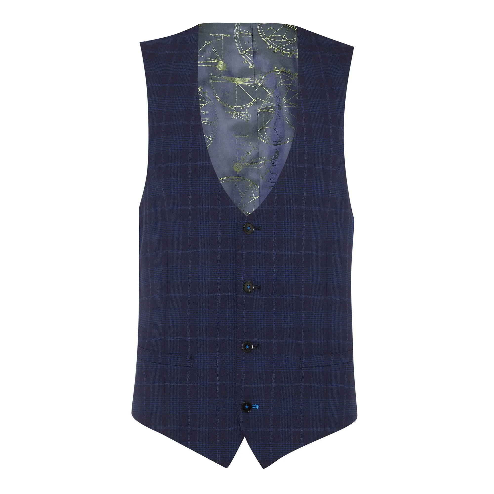 Extra Slim Fit Blue Check Waistcoat