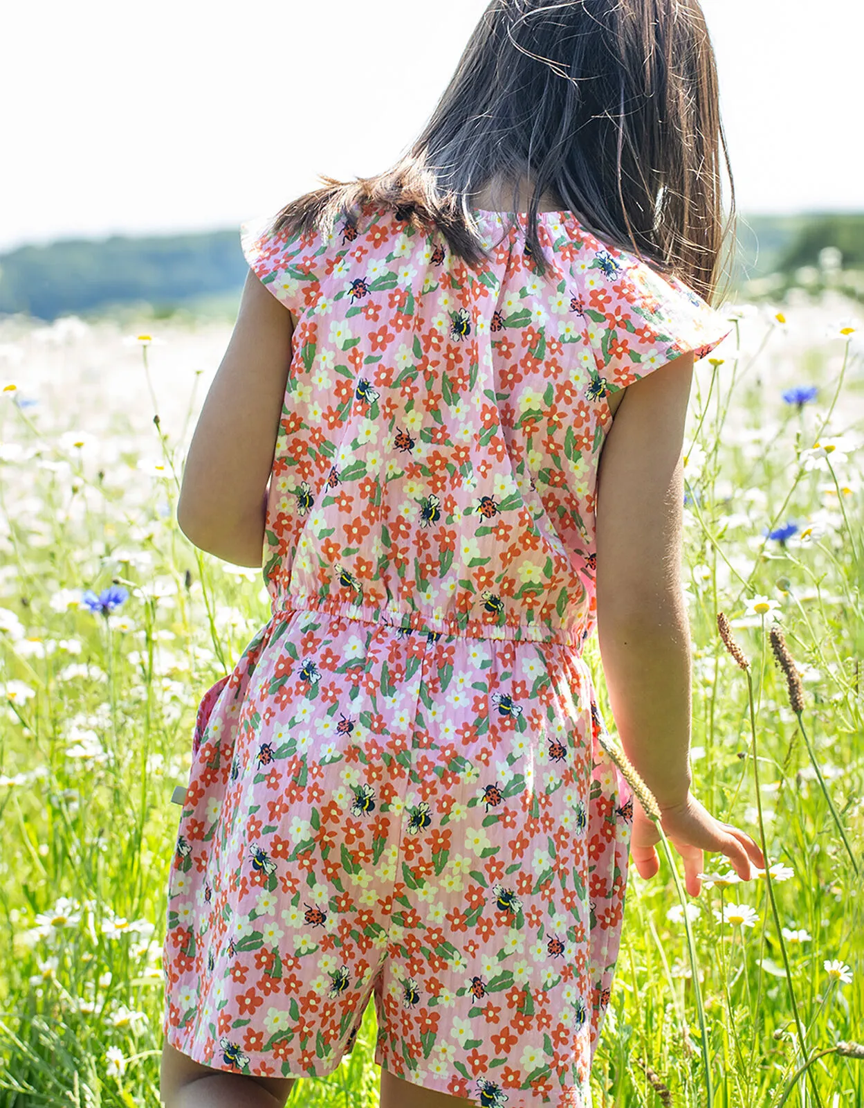 Frugi Floral Print Playsuit Pink