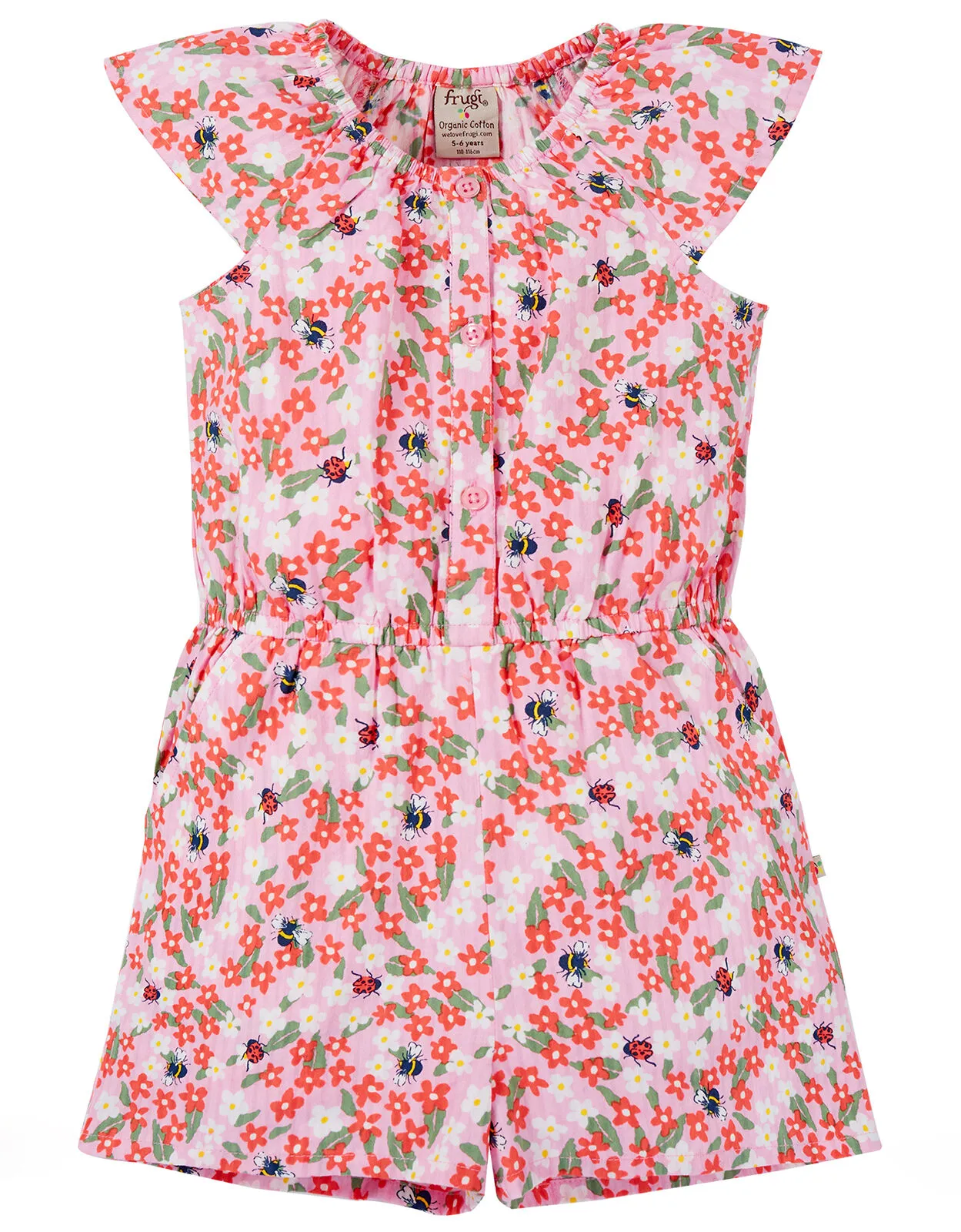 Frugi Floral Print Playsuit Pink