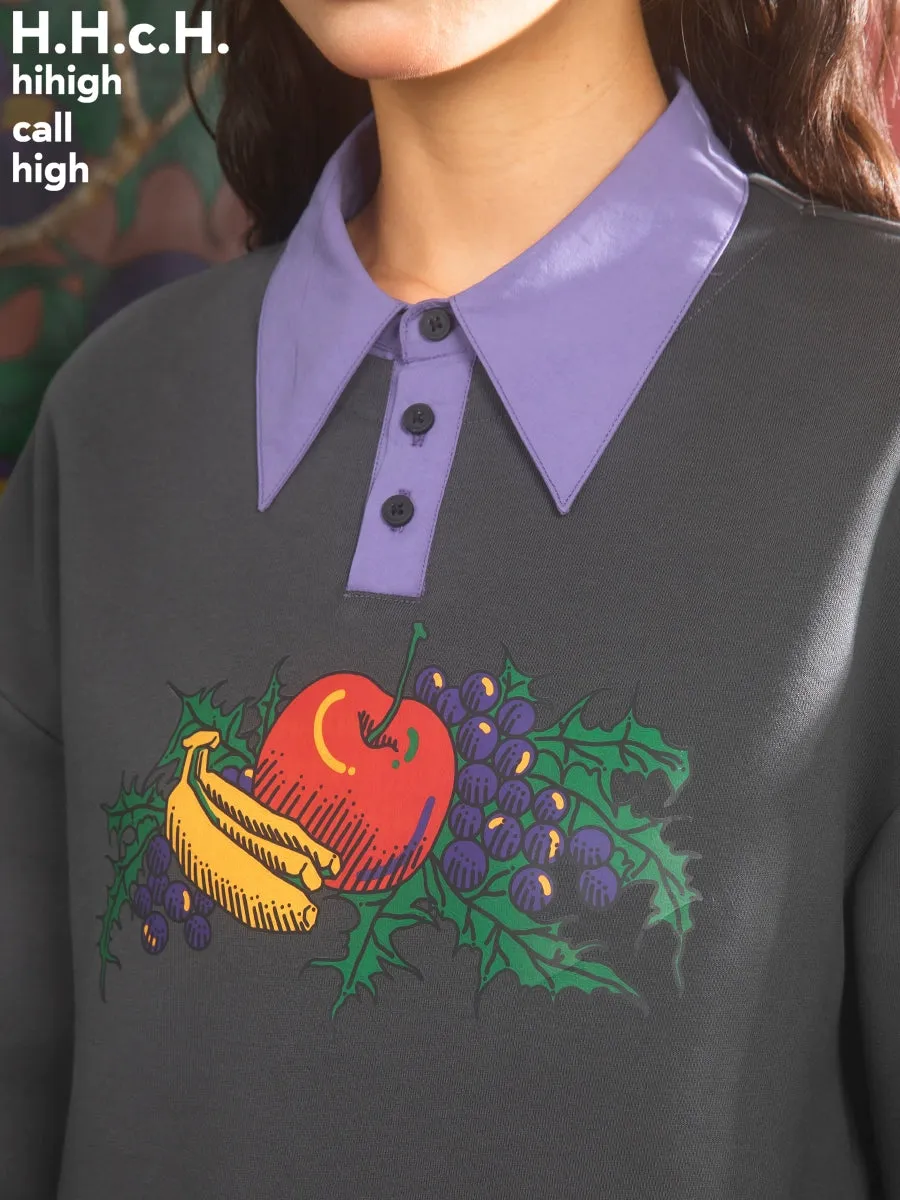 Fruit Combination Print Fake Two-piece Polo Collar Sweat