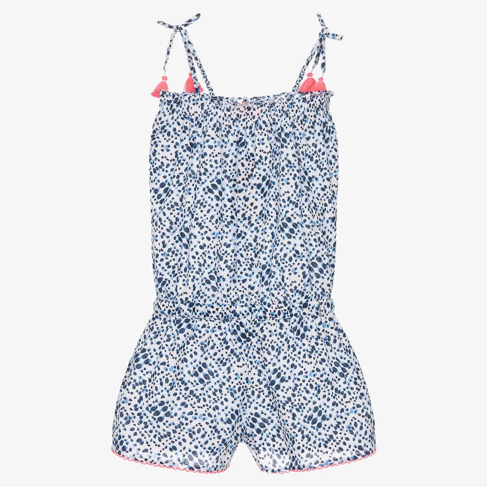 Girls Blue Animal Print Cotton Playsuit 