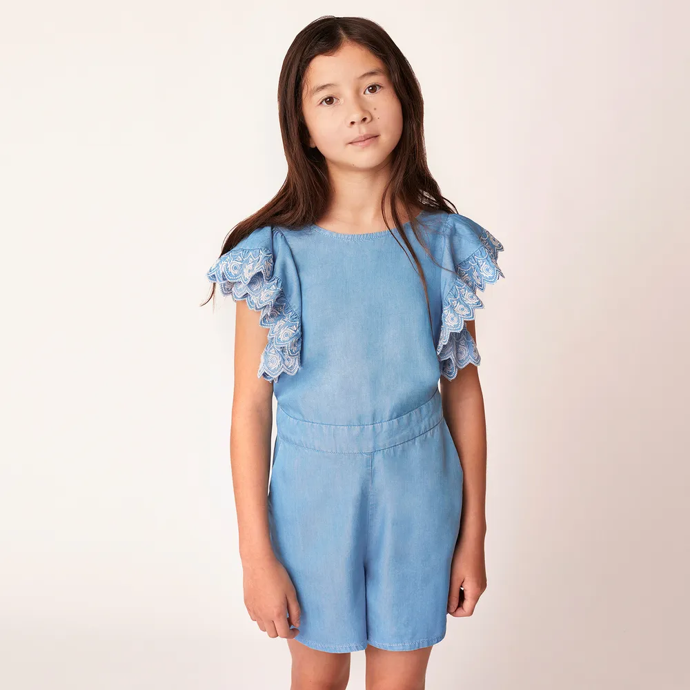 Girls Blue Chambray Playsuit