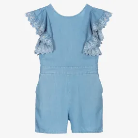 Girls Blue Chambray Playsuit