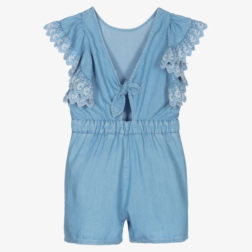 Girls Blue Chambray Playsuit