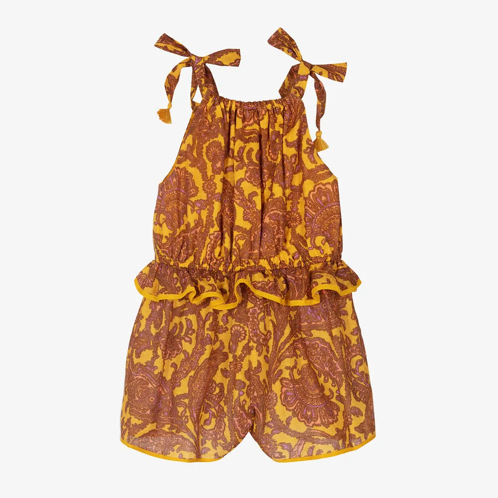 Girls Gold & Brown Paisley Playsuit