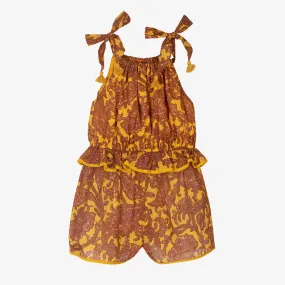 Girls Gold & Brown Paisley Playsuit