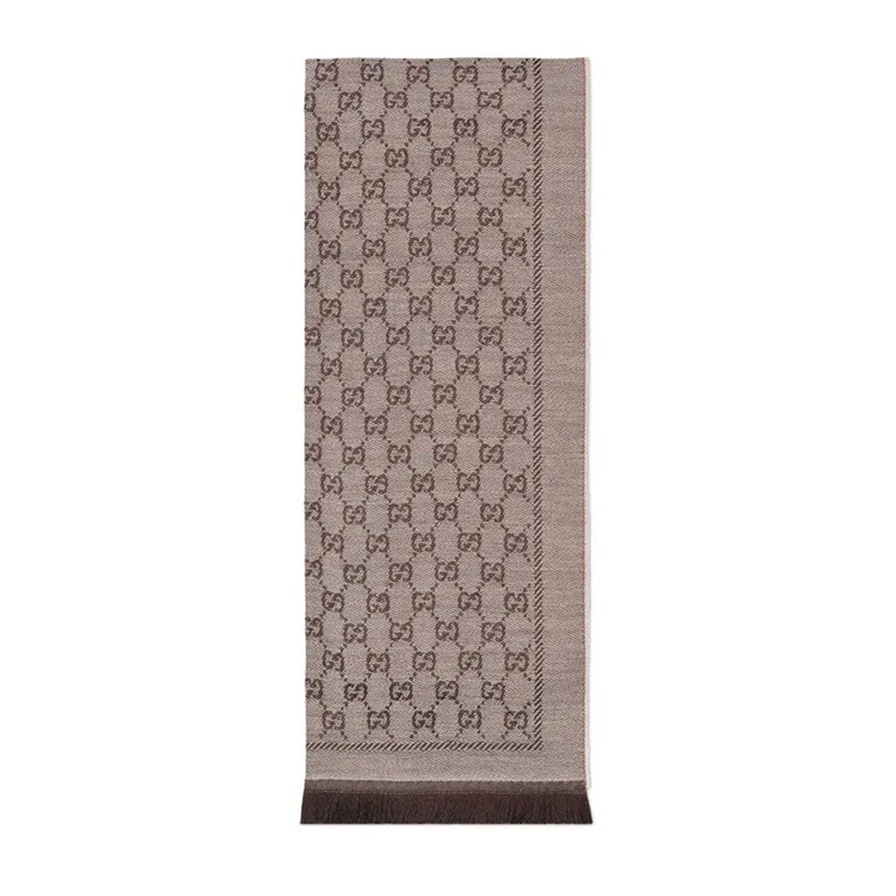 Gucci GG JACQUARD Pattern Knitted Scarf In Brown & Beige 180 cm (GGSM1508)