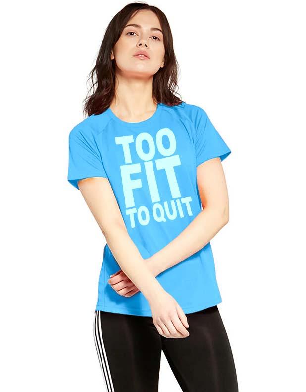 GymX Too Fit To Quit Blue Ladies Tee - Sale