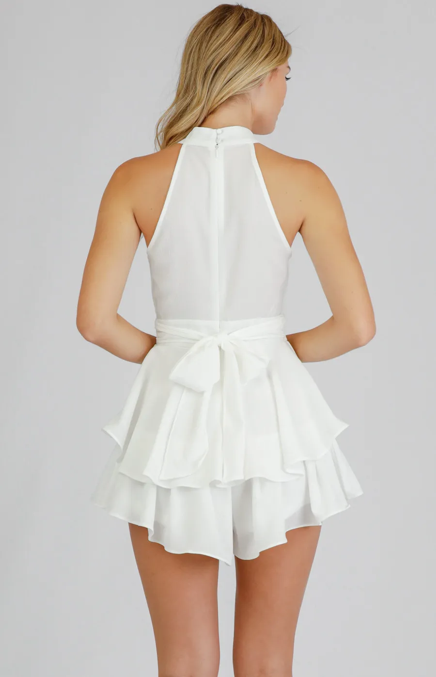 Halter Neckline Playsuit with Ruffle Hem Detail (AJP879A)