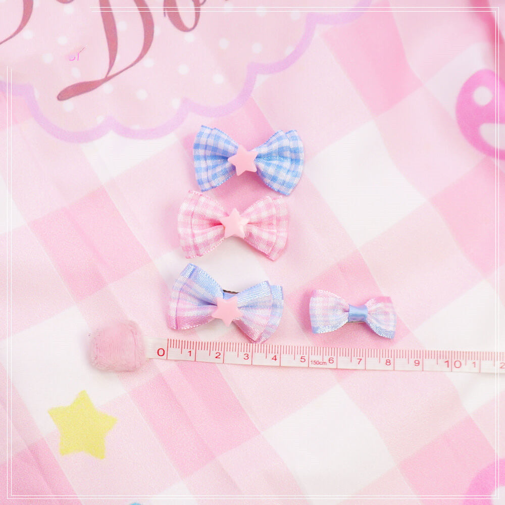 handmade Pink Blue Plaid star bow hairpin by0111