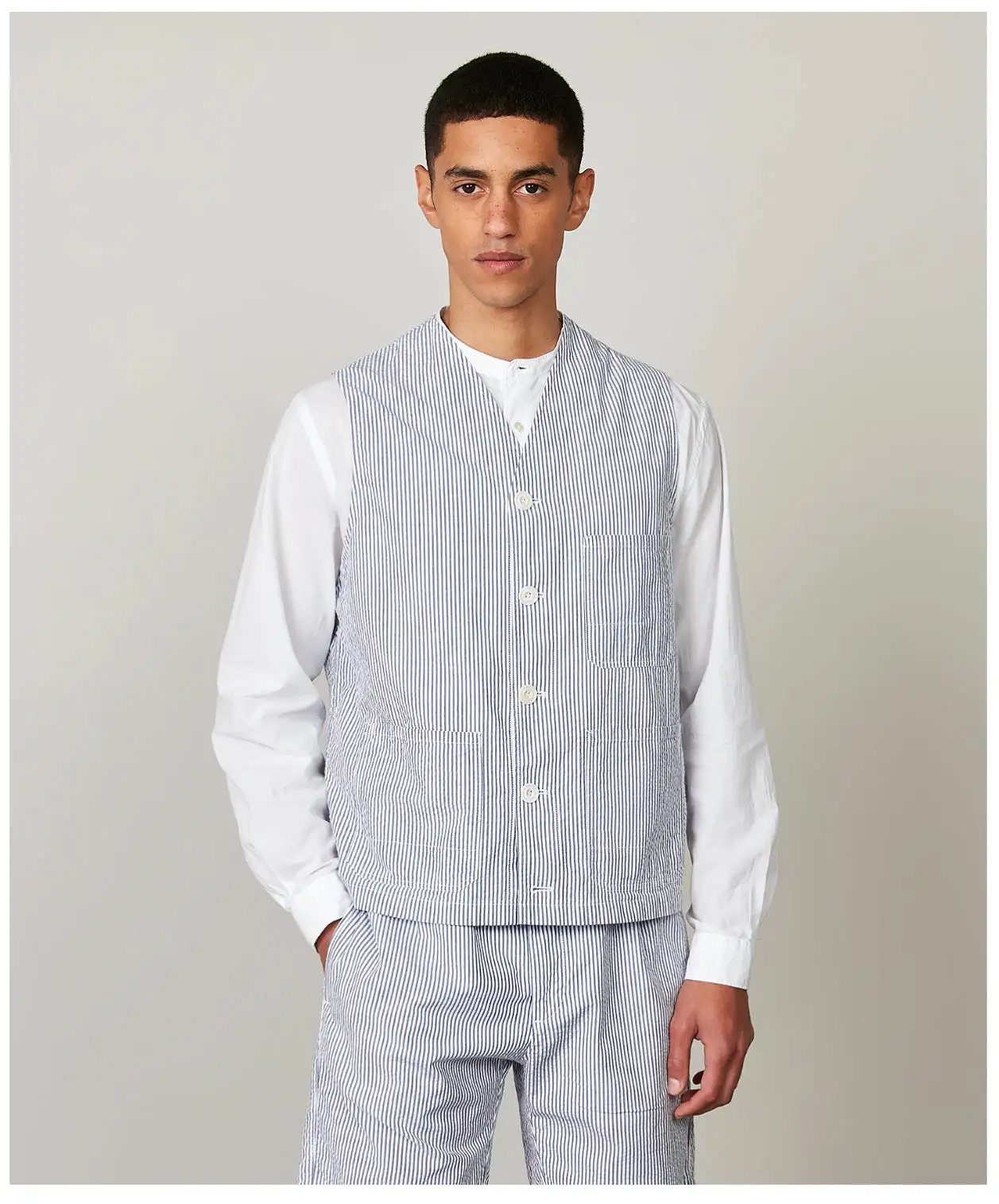 Hartford France Warren Blue & White Hickory Stripe Seersucker Waistcoat