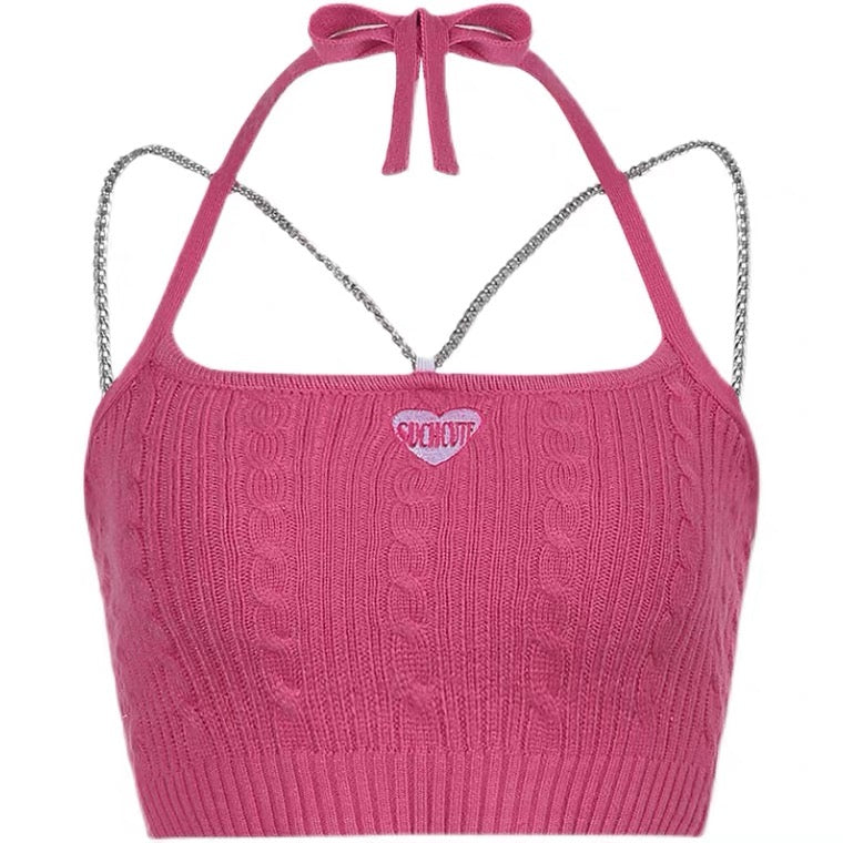 Hot pink chain camisole crop tops