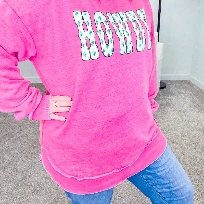 Howdy Cactus Raspberry Poncho Sweatshirt